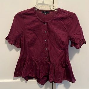 Madewell peplum top with ruffle sleeves